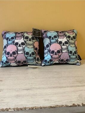 Well Dressed Home Pastel Skull Throw Pillow Pair - Multicolor Skull Print
